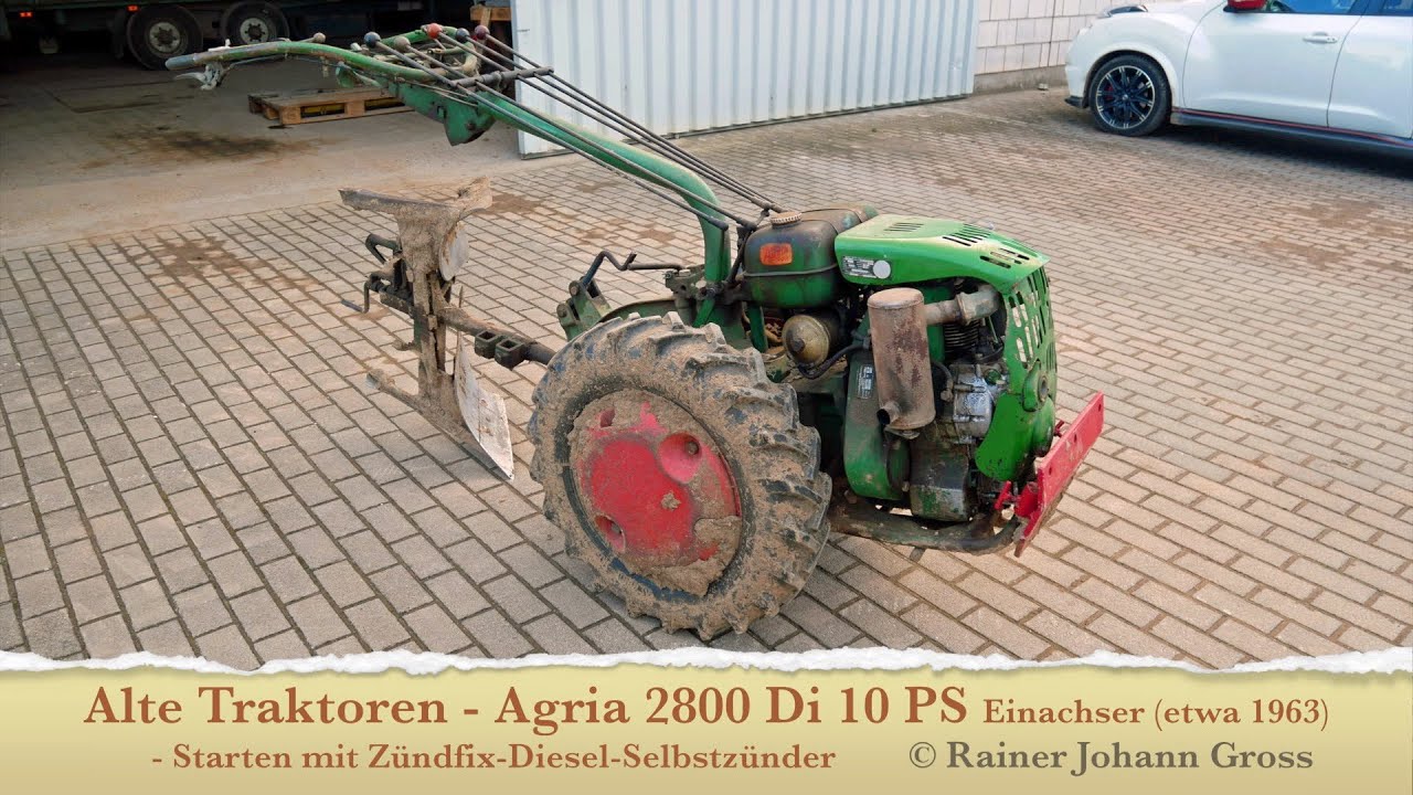 Agria Einachser Diesel Mit Anhänger Und Geräte Alte Traktoren - Agria 2800 Di 10 PS Einachser (etwa 1963) - Starten
