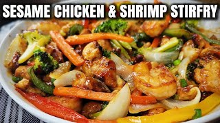 Sesame Chicken and Shrimp Stirfry | Delicious meal better than takeout