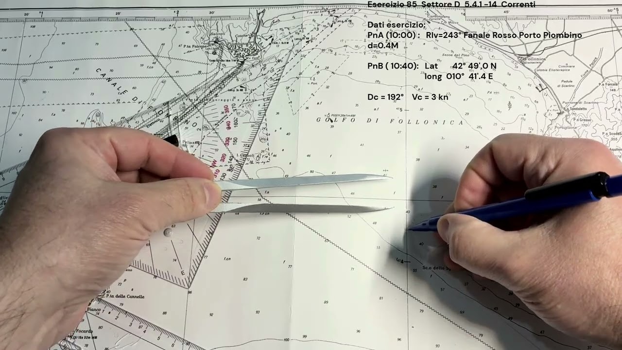 Patente Nautica ep. 85 - Carteggio Oltre Mappa 5D - Correnti (Esercizio 84 - 5.4.1-14)
