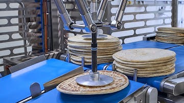 Frozen Pizza Bases - Refeeding from Stacks and Phasing to Topping Line Conveyors