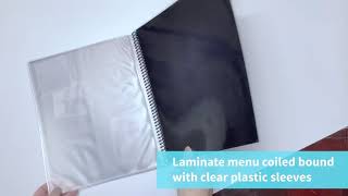 Laminate menu cover coil bounded with plastic sleeves