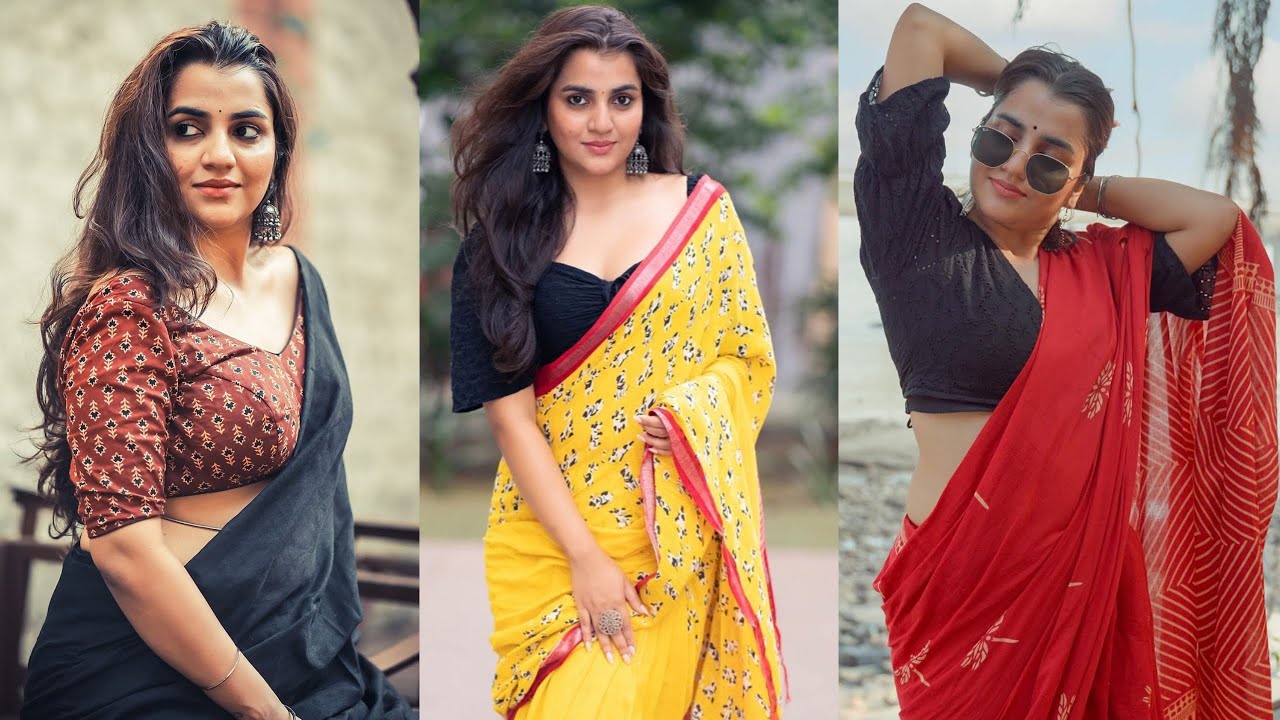 Utkarshica Srivastava Posing Printed Yellow Saree and Chiffon Red Saree Paired with Matching Blouse