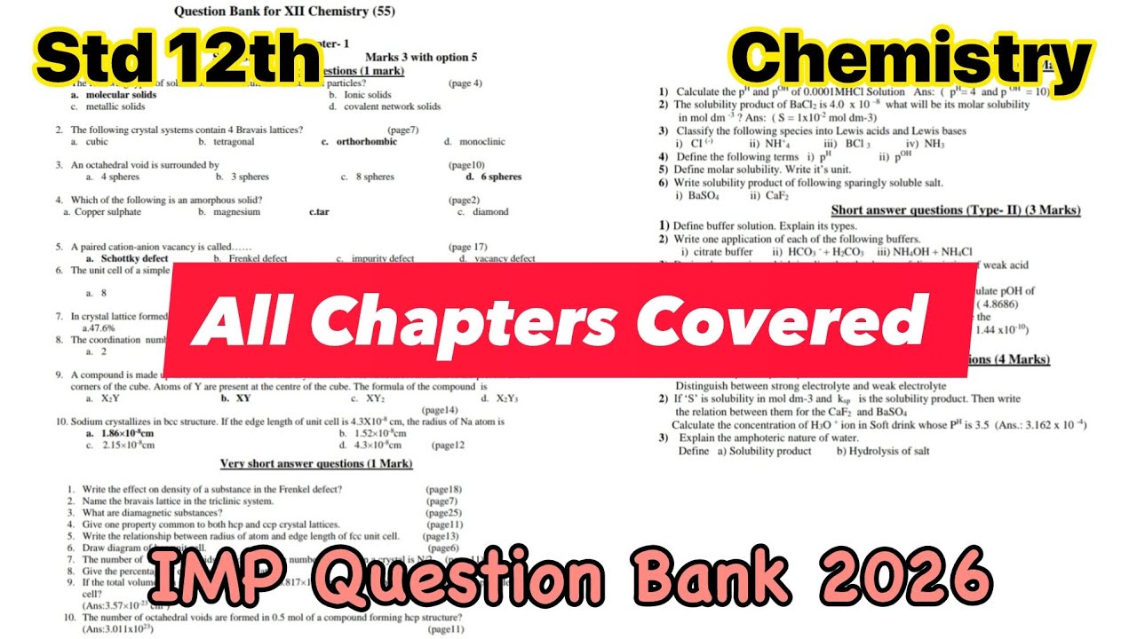 Std 12th | Most IMP Question Bank 2026 | All Chapters Covered | Chemistry | Board Exam | HSC