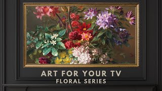 TV Art Screensaver 4K Frame TV Hack - Vintage Bright Floral Painting Wallpaper Background. No sound.