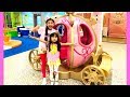 Indoor playground with cute house big slides and supermarket