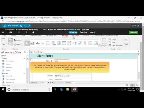 MindTap - Cengage Access how to set the font color of a control in Form Layout view