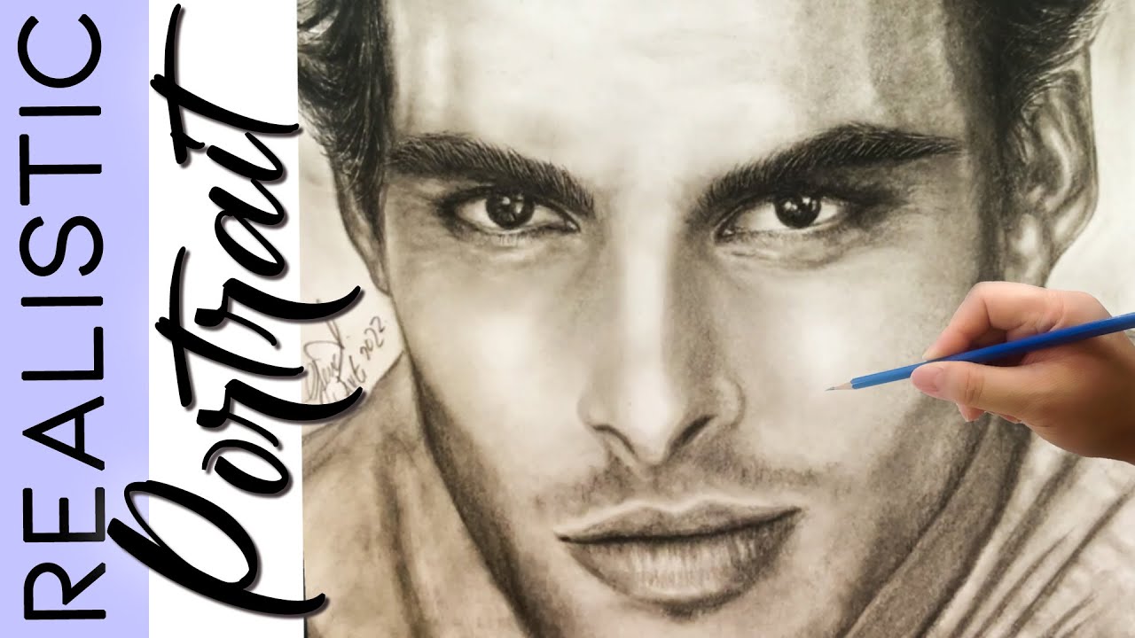 Drawing Realistic MALE Portrait TALL DARK & HANDSOME 3 Speed Draw Art