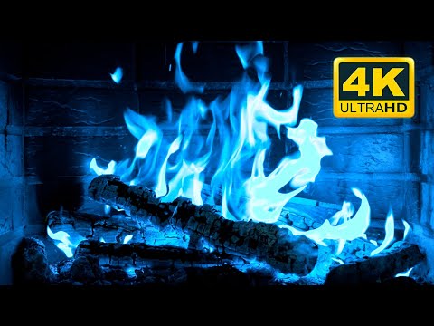 Magic Fireplace 4K! Beautiful Blue Fireplace Flames. Fireplace Burning With Blue Flames 4K 60Fps