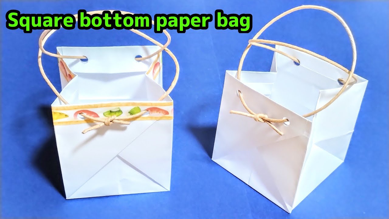 折り紙 糊なしで簡単■正方形の底の紙袋 Origami Square bottom paper bag