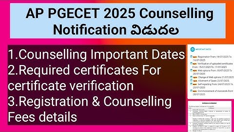 AP PGECET 2025 counselling dates  || AP PGECET Counselling Fees|| AP PGECET Required Certificates