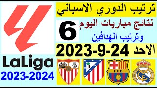 ترتيب الدوري الاسباني وترتيب الهدافين الجولة 6 اليوم الاحد 24-9-2023 - نتائج مباريات اليوم