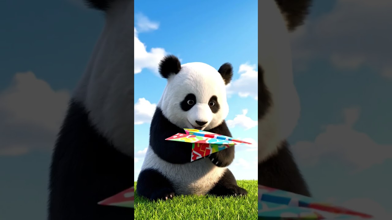 So Fun! Panda Chasing a Dancing Paper Plane 😍 
