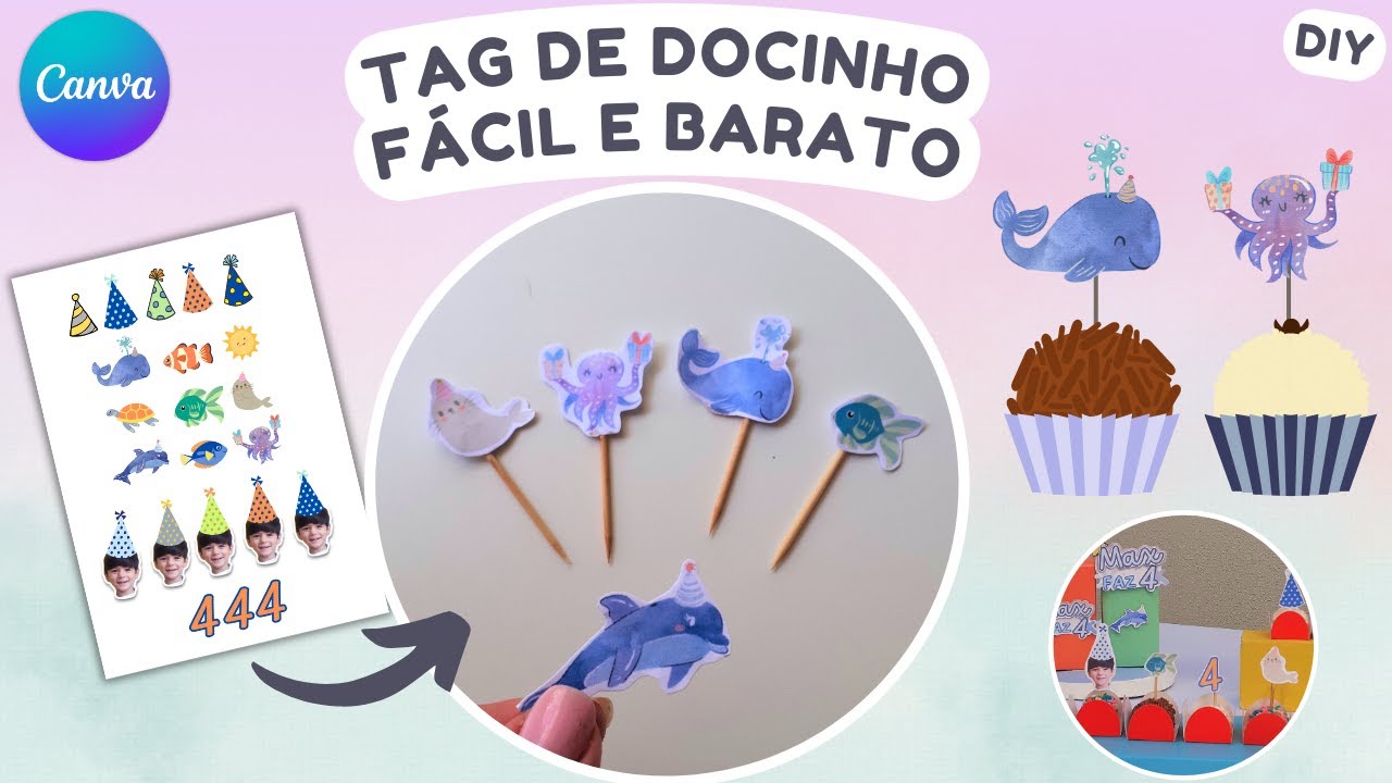 COMO FAZER TOPO PARA DOCINHOS NO CANVA | Toppers para Docinhos | Tag ...