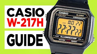 #CASIO W-217H (3454) HOW TO Set the time and date, set the alarms and operate the Stopwatch!