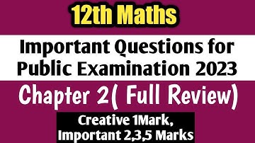 12th Maths|Public Examination|Important Questions|Chapter 2|Full Review|2023|Vincent Maths|