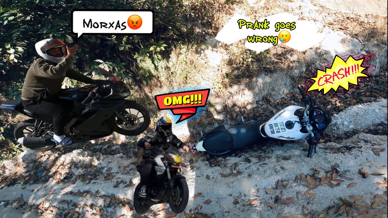 Bike crash prank 😂//r15 almost crash😱//off-road ride😱