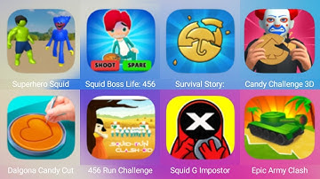 Superhero Squid Game, Squid Boss Life 456, Survival Story, Candy Challenge 3D, Dalgona Candy Cut