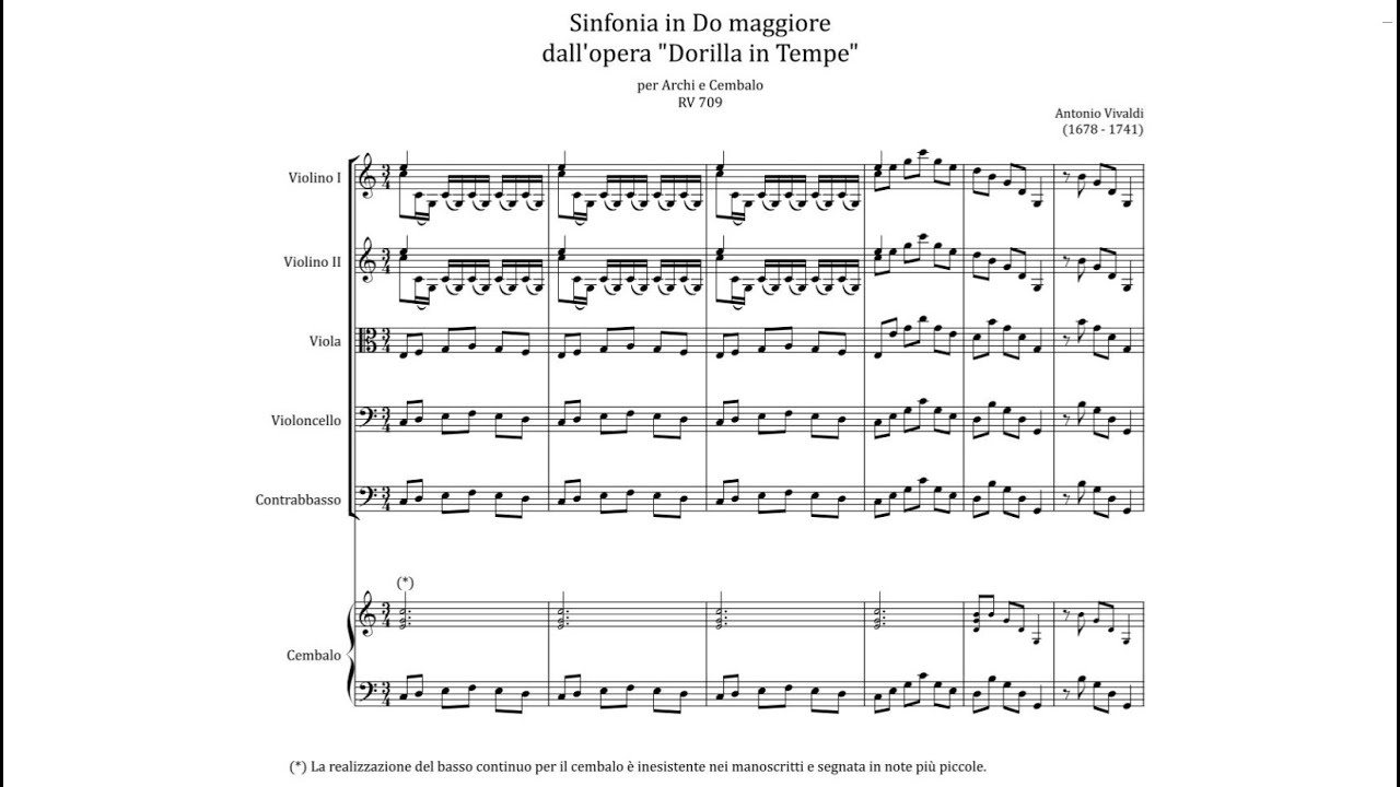 Antonio Vivaldi - Sinfonia from Dorilla in Tempe, RV 709 [score video]
