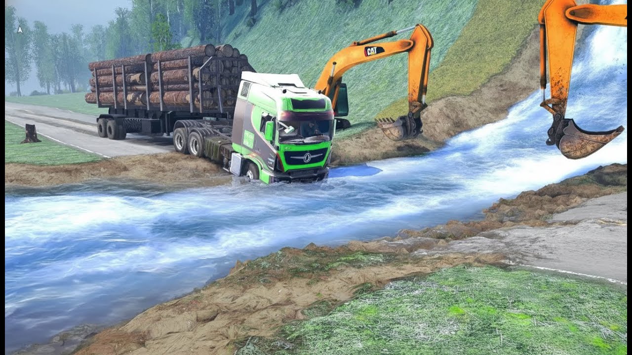 Truck vs Extreme Broken Road and Speed Bumps - Gameplay Spintires:Mudrunner E11