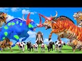 10 Giant Tiger Bull vs Woolly Mammoth vs Giant Zombie Bull Attack Cartoon Cow Saved by Mammoth Eleph