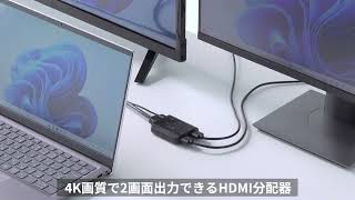 HDMI分配器（4K/60Hz/HDR対応 ダウンスケーラー搭載 2分配）400-VGA030