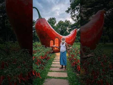 Oldman Crafted Chili House 🏡 From A Giant Chili 🌶️ | Giant Vegetables Crafting #trending #ytshorts
