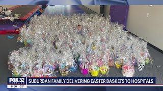 Suburban Chicago family packing and delivering Easter baskets to kids in hospitals