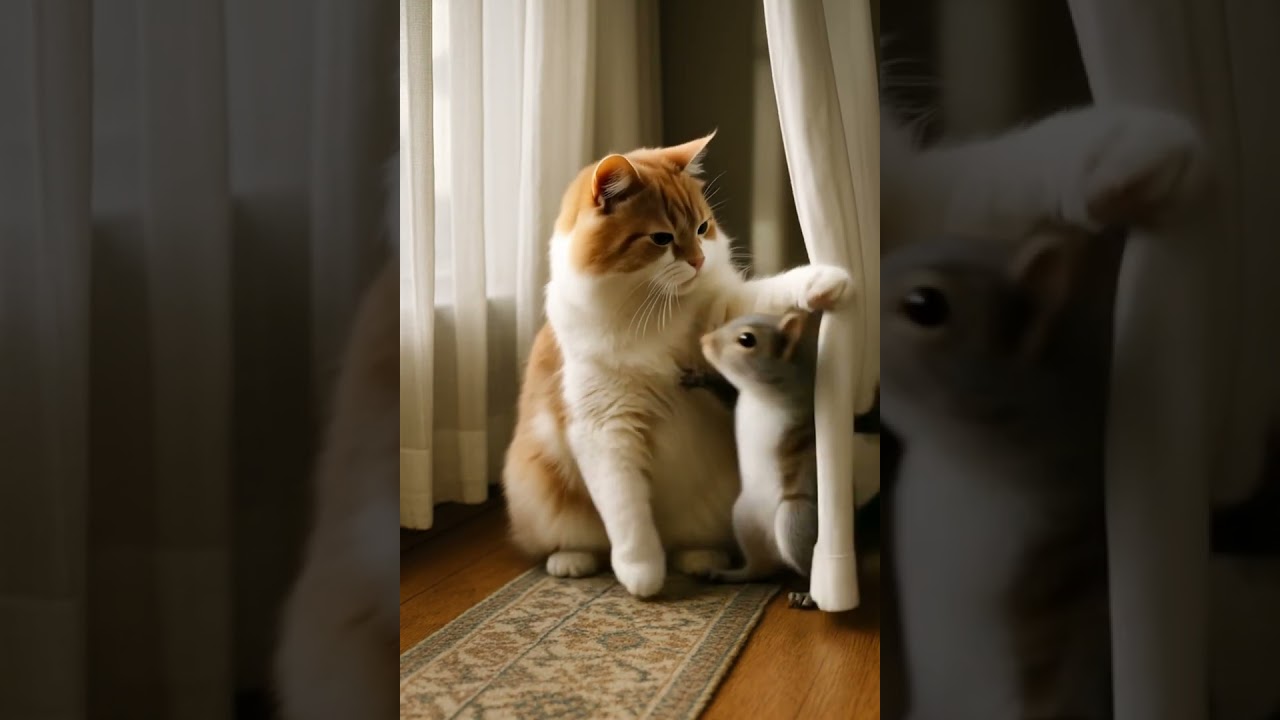 When Predator Turns Protector: Cat Hugs a Squirrel?! 🐱❤️🐿️
