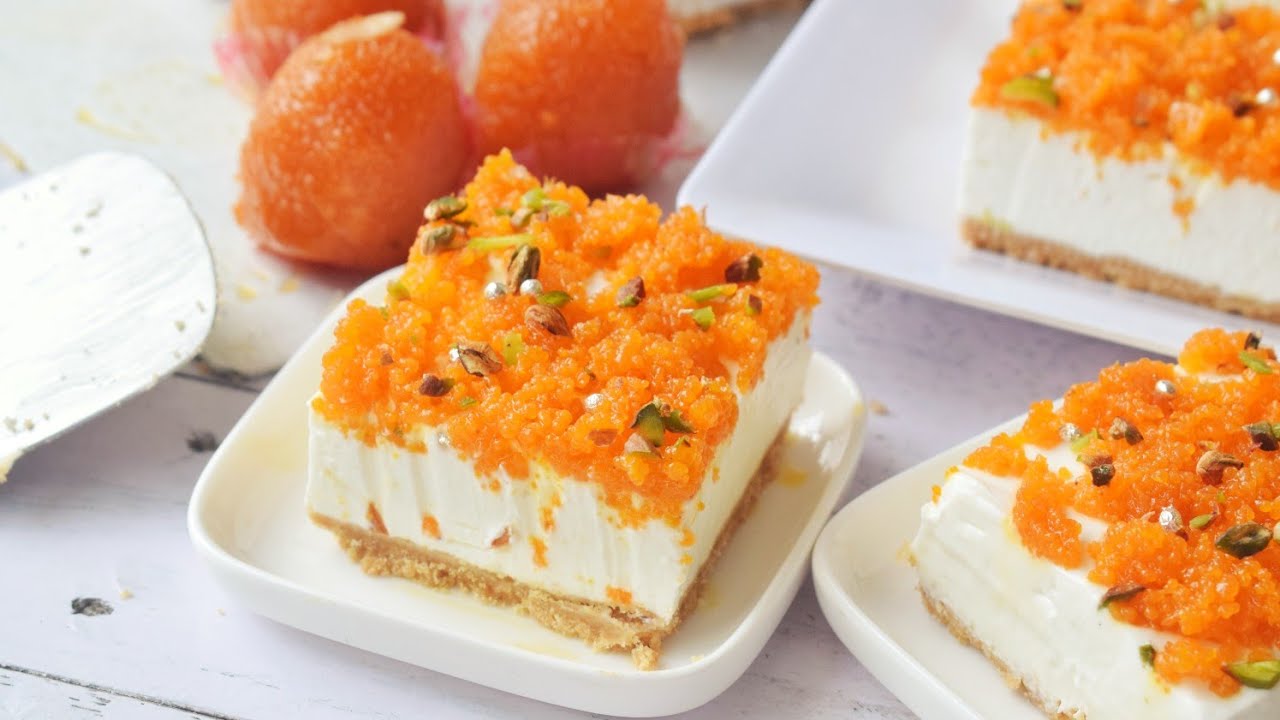 Motichoor Cheesecake Bars | No Bake & Eggless | Indian Fusion Dessert