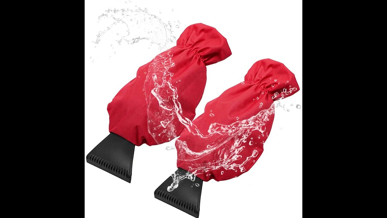 2pcs Winter Warm Car Snow Shoveling Gloves Deicing Snow Scraper(Red)