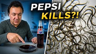 Pepsi vs. threadworms - what will happen under a microscope 😱#Microscope #Pepsi #Experiment