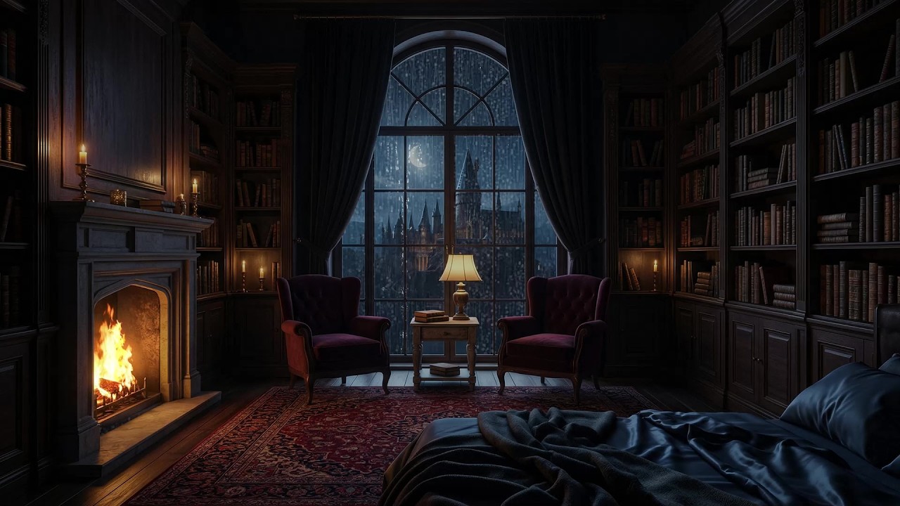 🌫️ Dreamy Rain Outside a Cozy Nighttime Bedroom | Window Tapping Ambience | Study & Sleep