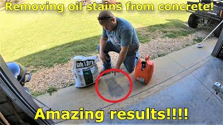 Removing oil stains from concrete, BEST technique I've ever tried with AMAZING results! #536