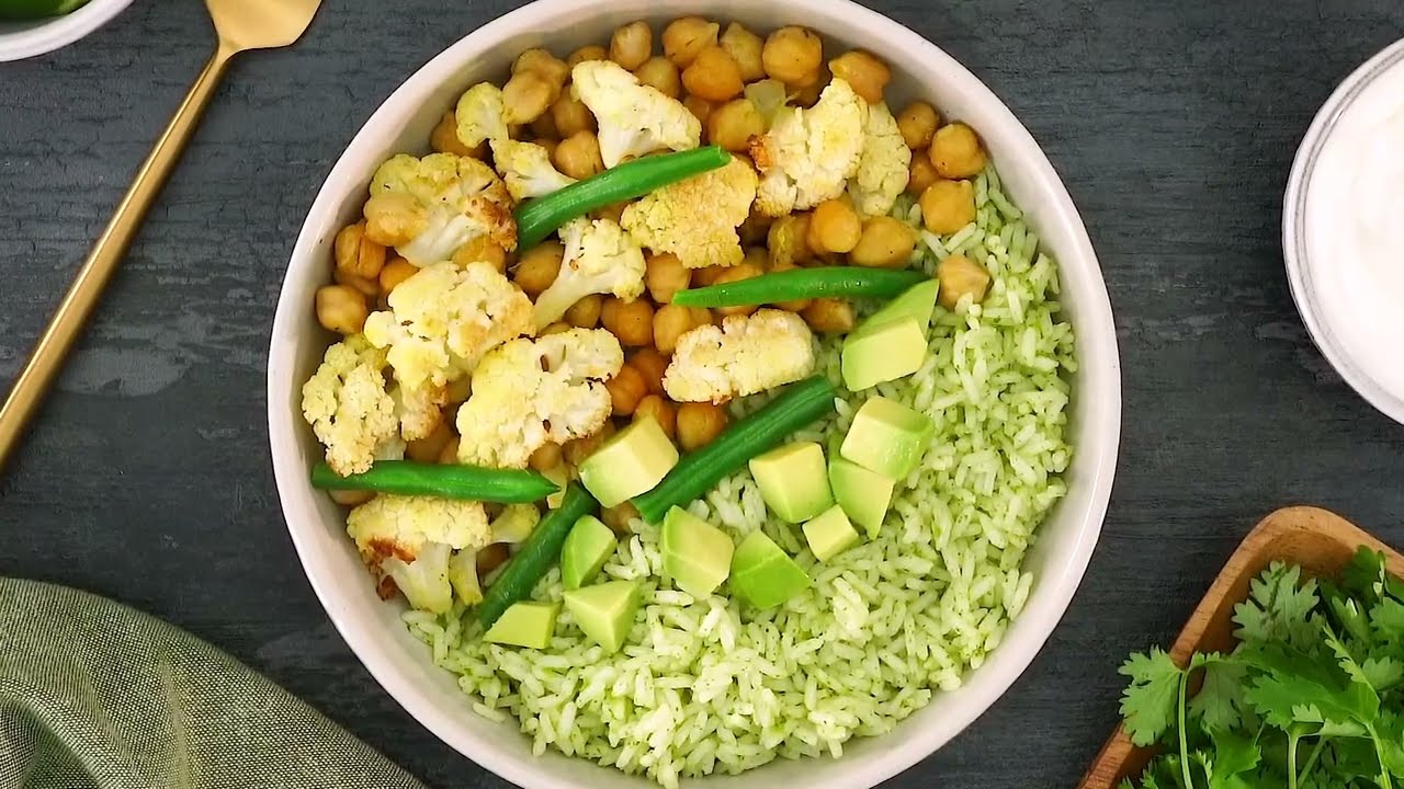 Arroz Verde con Garbanzos Crocantes