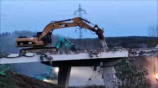 6.-7.dubna 2024 - časosběrné video demolice mostu přes dálnicí D6 - Demolice/Demolition/Abbruch