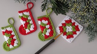 🧦10 Minute Easiest & Cute Crochet Granny Square Christmas Stockings