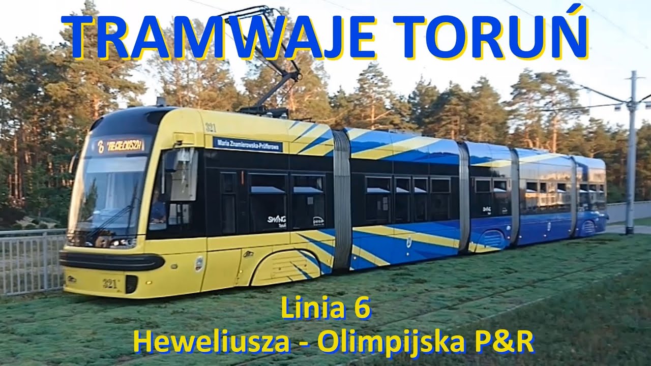 Tramwaje Toruń. Linia 6 Heweliusza - Olimpijska P&R./CABVIEW - Ride on tram line 6 in Toruń (Poland)