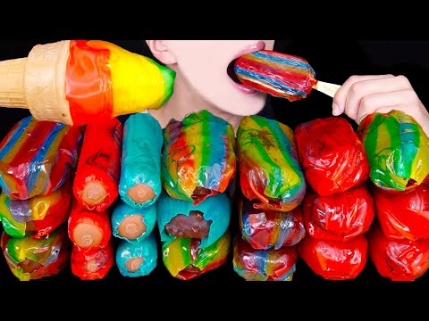 ASMR FROZEN FRUIT ROLL UPS CHOCOLATE ICE CREAM MAGNUM NUTELLA DESSERT MUKBANG롤업젤리 먹방咀嚼音EATING SOUNDS