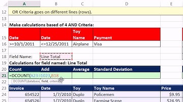 Highline Excel 2013 Class Video 12: AND & OR Criteria Calculations: D Functions like DSUM, DCOUNT