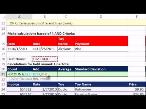 Highline Excel 2013 Class Video 12: AND & OR Criteria Calculations: D Functions like DSUM, DCOUNT