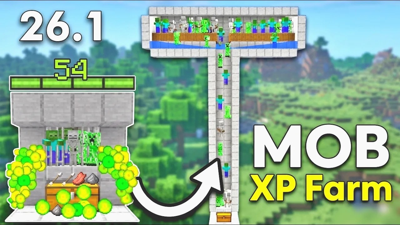 Minecraft Easy Mob XP Farm Tutorial – 26.1/ 1.21+ Java & Bedrock - YouTube