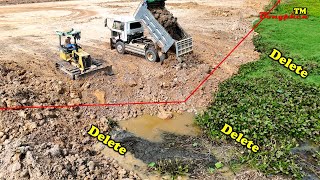 New project! Technique Bulldozer D20P KOMATSU Push Landfill & Dump Trucks 5Ton Unloading to Deleted