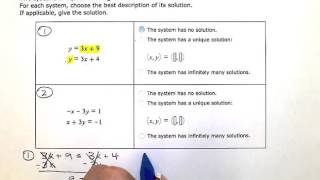 ALEKS:  Solving systems of linear equations with 0, 1, or infinitely many solutions