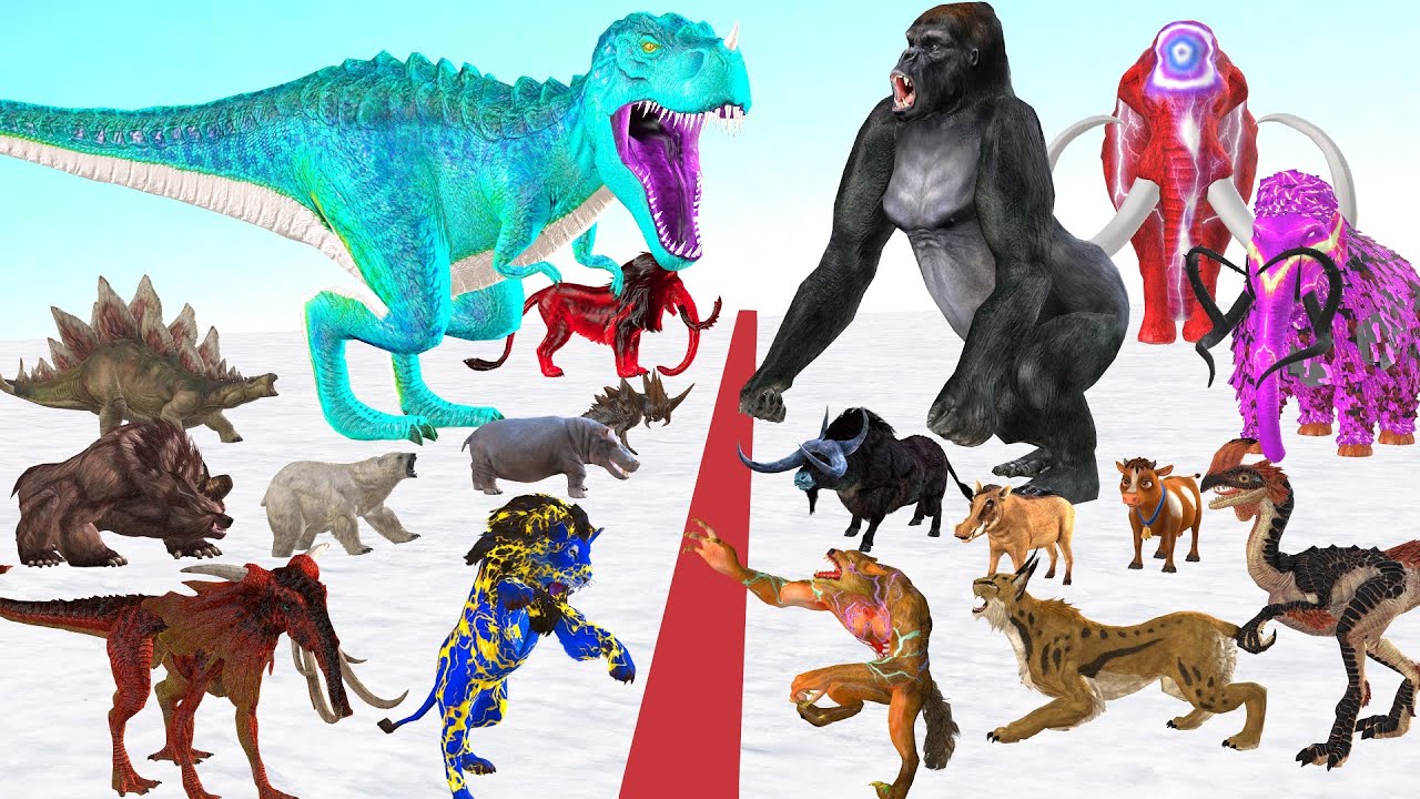 The Ultimate Battle 45 Wild Animals Mammals vs GIGA T-REX Dinosau Epic Run Zigzag Down Course Outsid