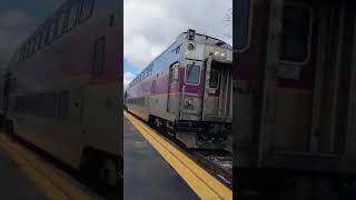 MBTA Commuter Rail cab car #1820 departs Forge Park Station 2/24/2023