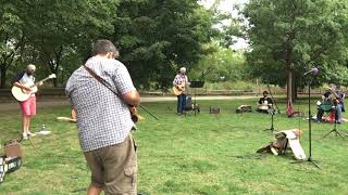 "Death of Country Music" (Waco Brothers), Bloodshot Records Ensemble, at Horner Park, 9-26-20.