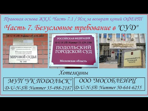 Правовая основа ЖКХ. Часть 7.1.7 / Иск за возврат копий ОФЕРТ / Требование в СУД / МУП / МОСОБЛЕИРЦ