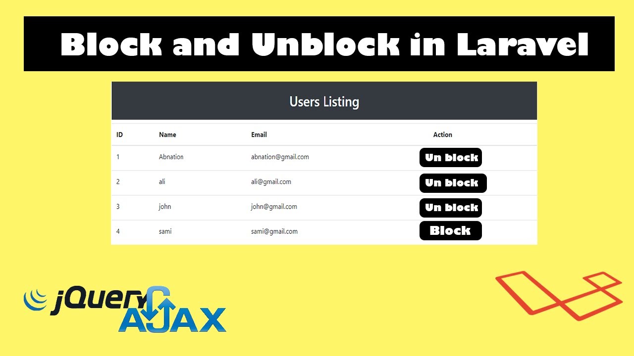 How to Block and Unblock User in Laravel using Ajax and jQuery