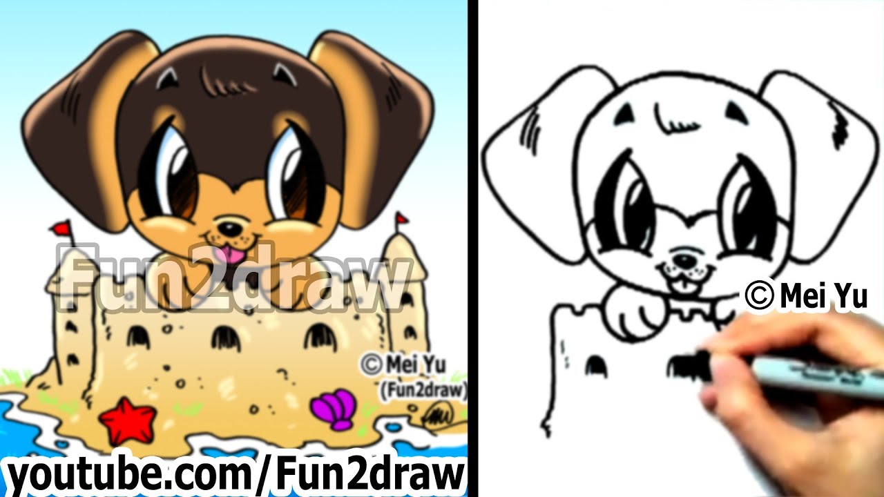 Rottweiler puppy - Cute dogs - How to Draw a Dog for Summer - Drawing