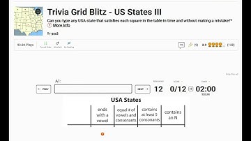 Sporcle Geography Quizzes - US States Trivia Grid Blitz